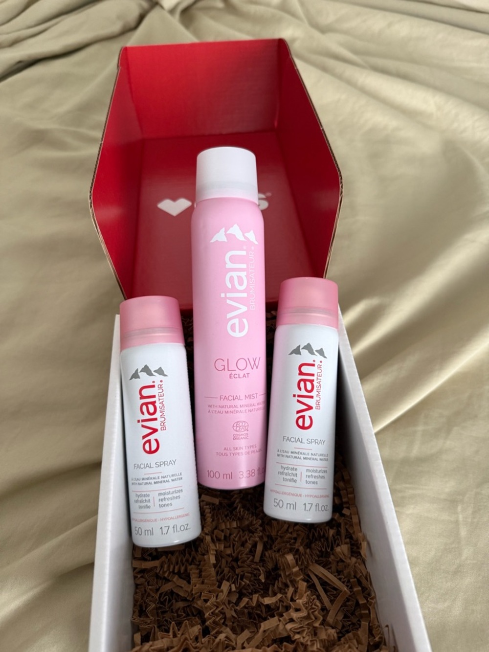 Evian Glow Facial Mist And Evian Facial Spray Set Of 3 X2 Travel Size 1 Full NWT